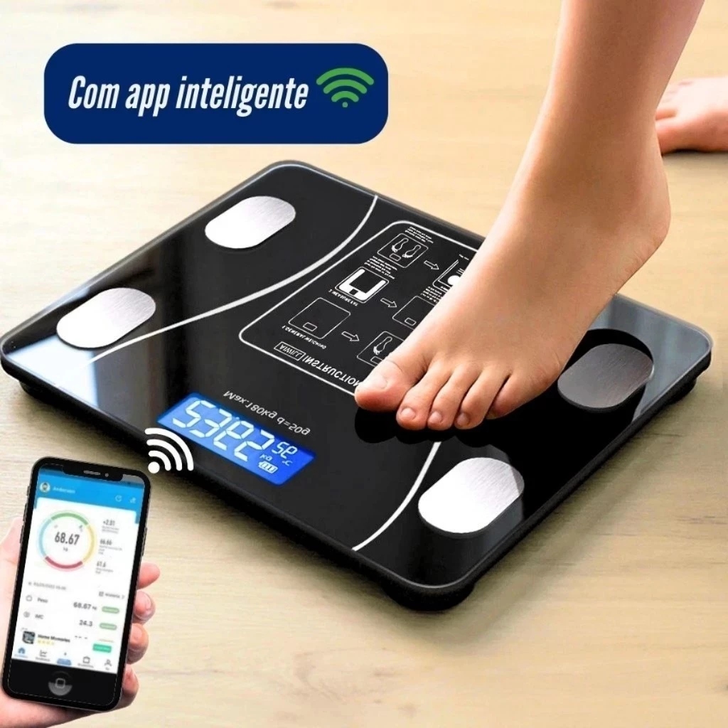 Pesagem Real descalço com Sincronização Bluetooth